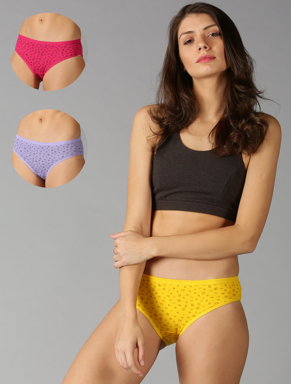 Women Printed Regular Panties Combo Pack Of 3(Fuxia,Purple,Yellow)