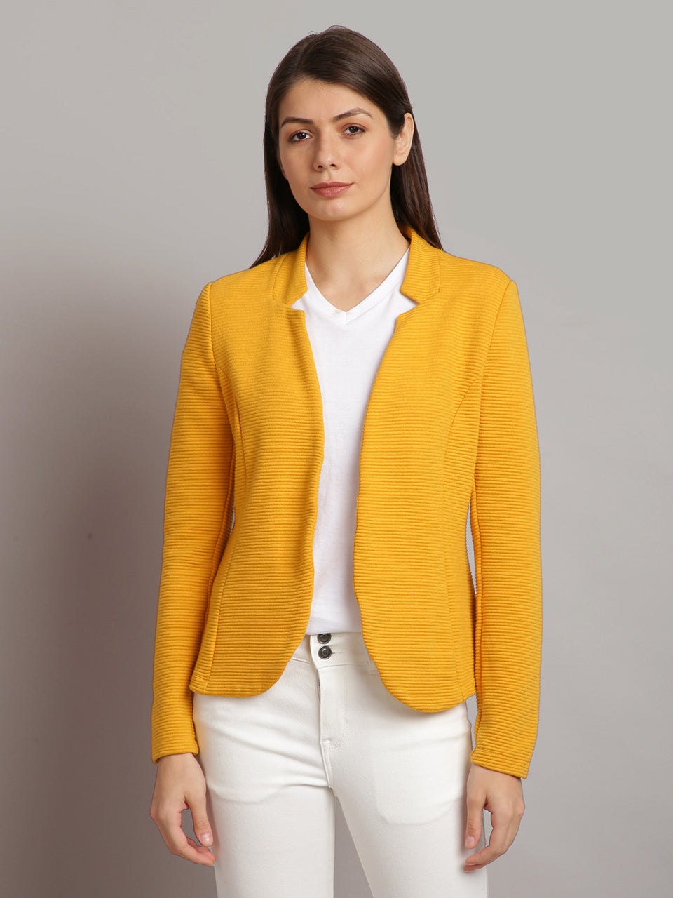 dark yellow full sleeve solid women jacket