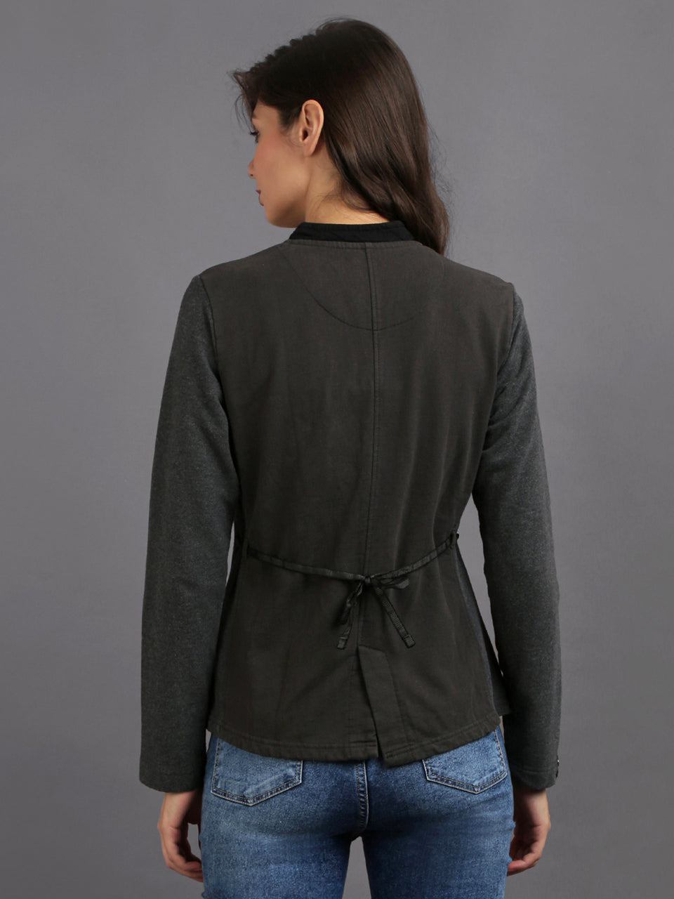 dark grey full sleeve solid women jacket