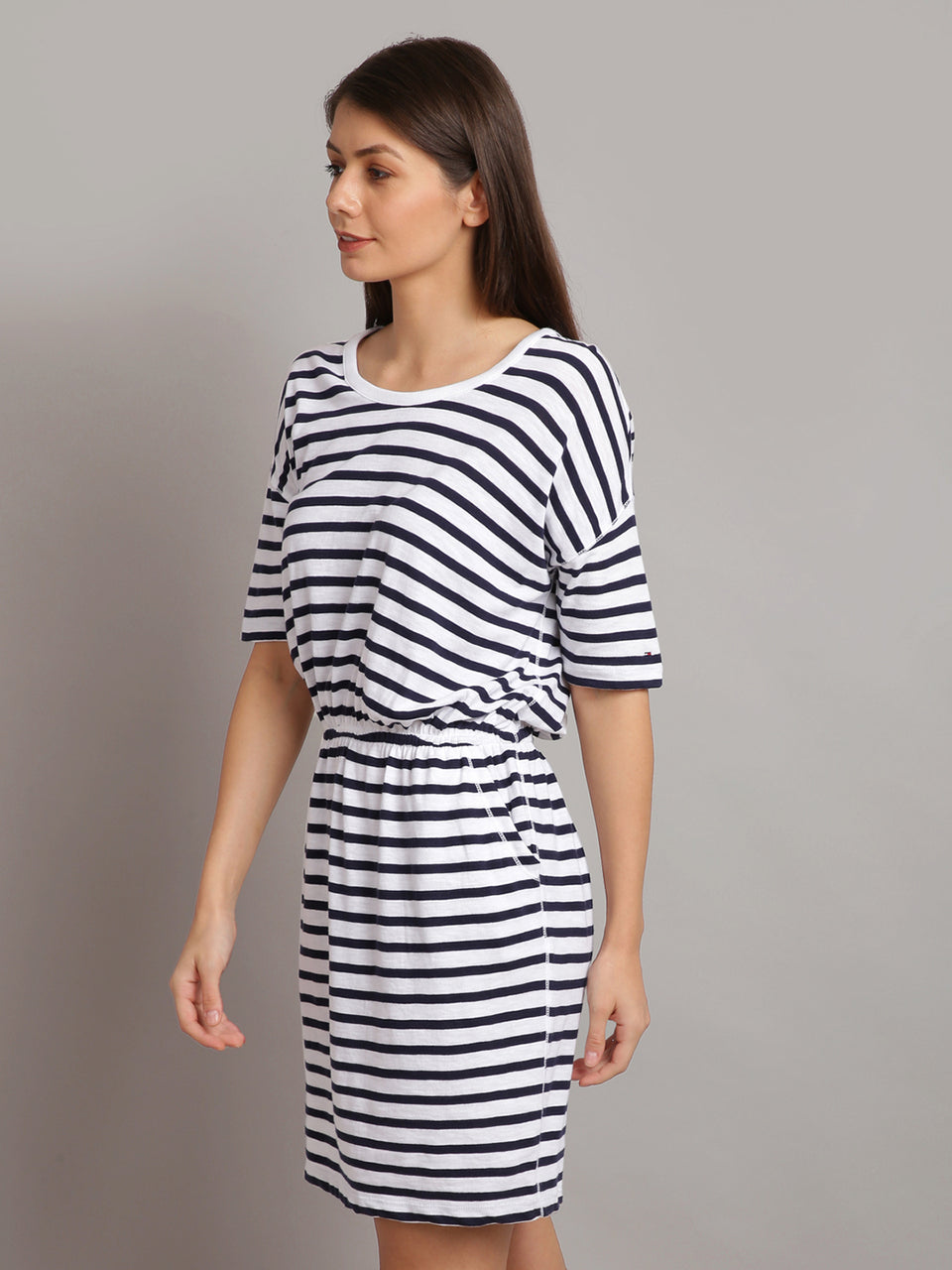women black & white striped t-shirt dress