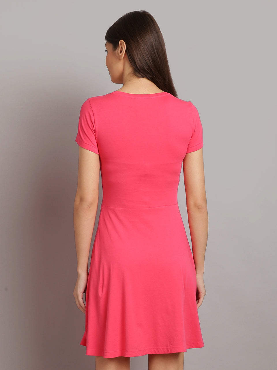 women solid pink a-line dress