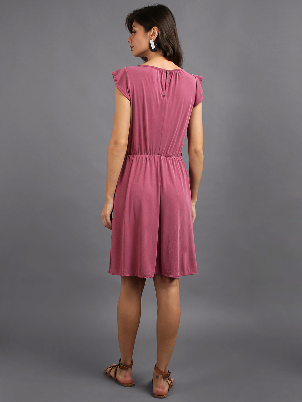 women solid dark pink a line dress 