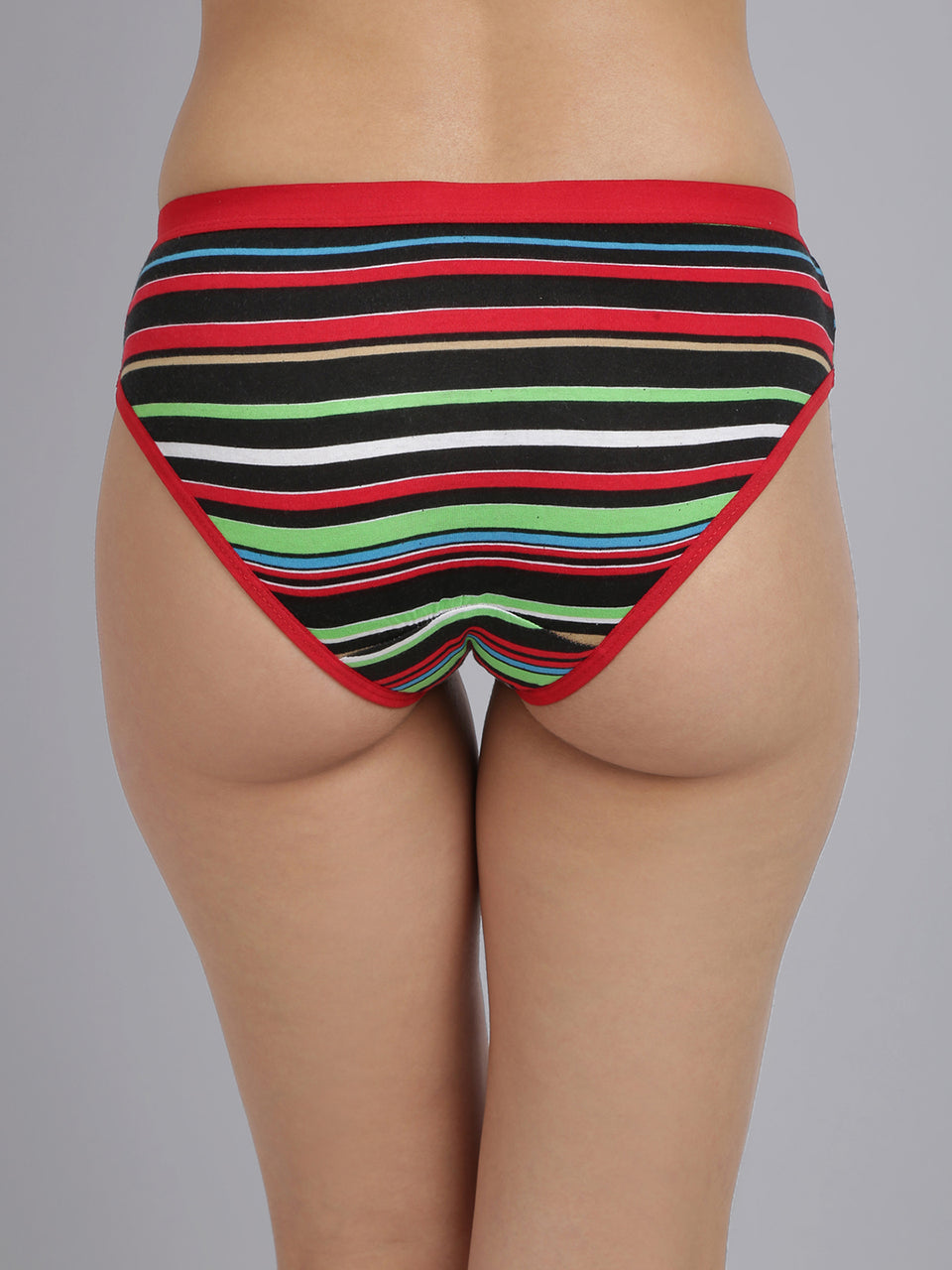 women red multi color striped cotton panties