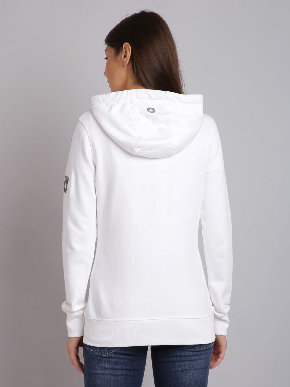 women white embroidered zip hooded sweatshirt