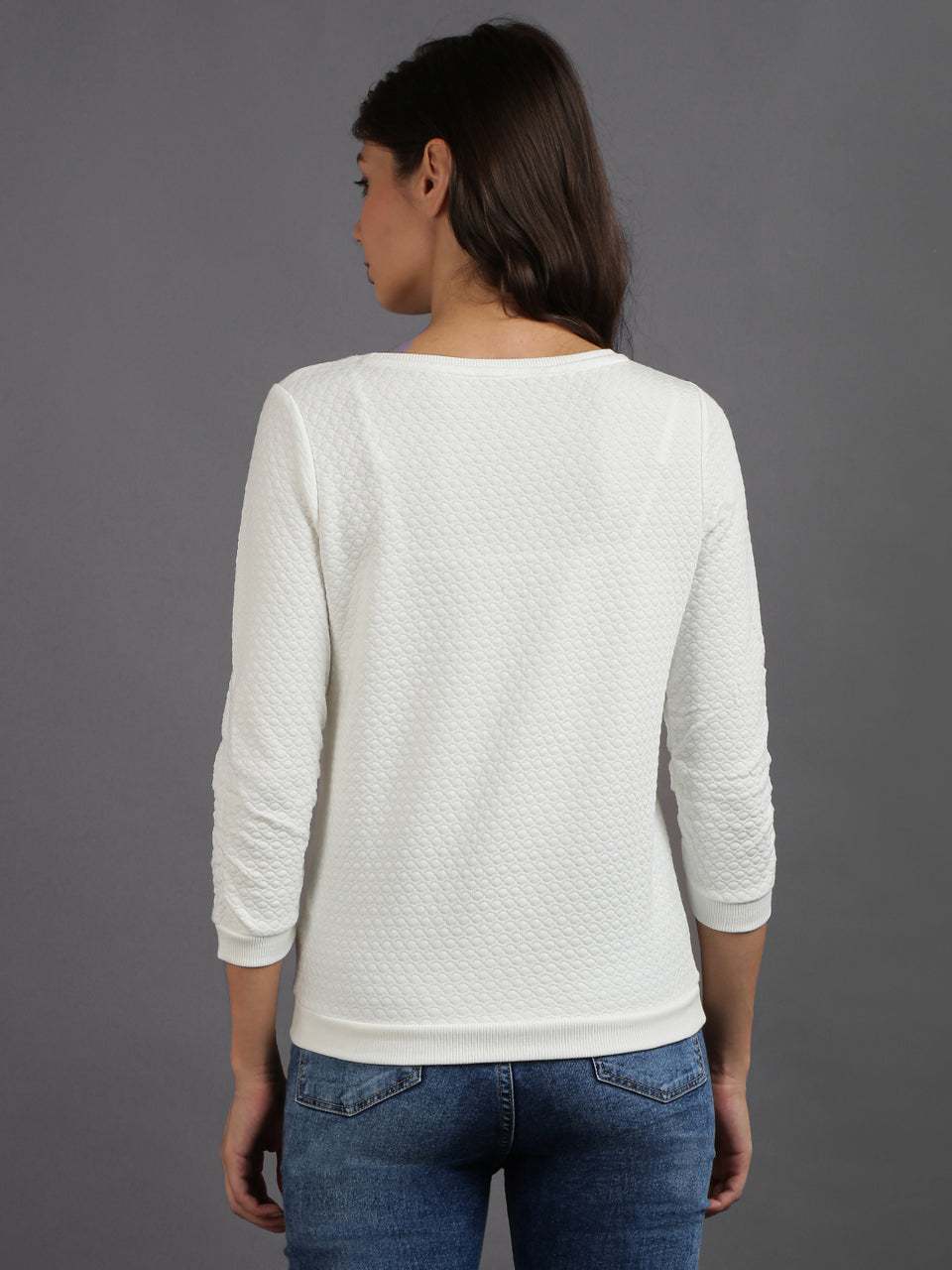 women solid white cotton pullover sweatshirt