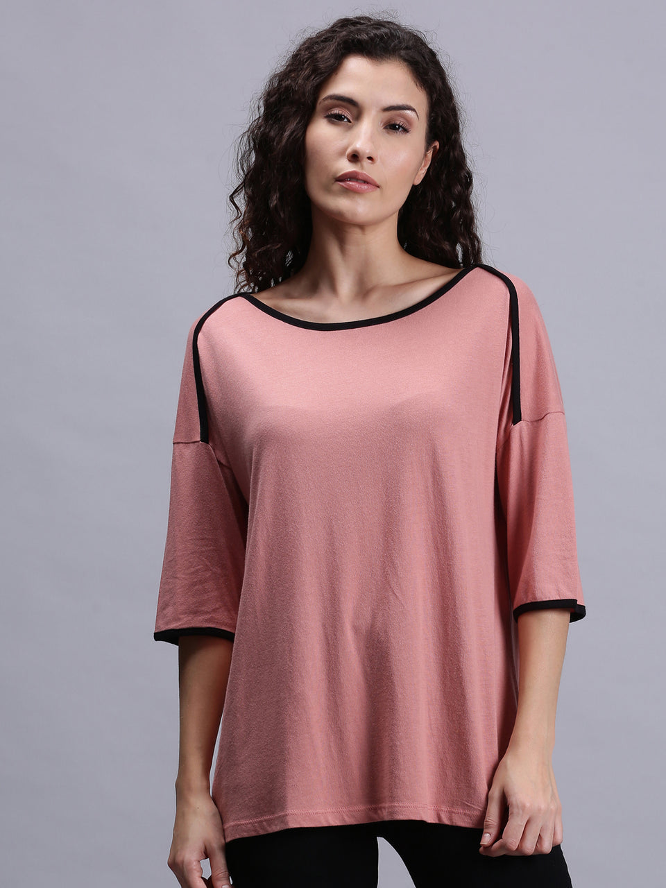 women solid pink casual tops