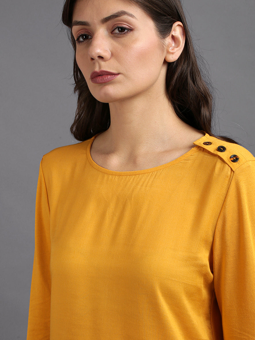 women solid yellow casual tops