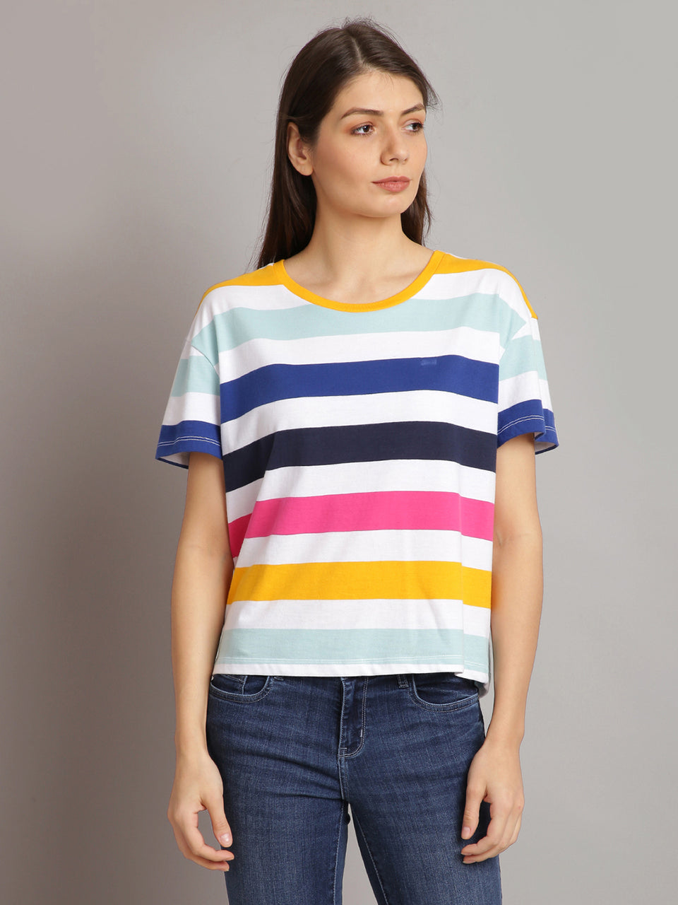 women Round Neck Stripes T-Shirt