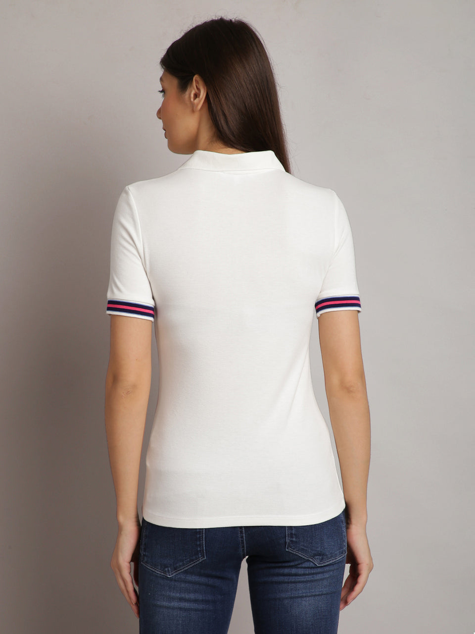 women solid white cotton polo t-shirt