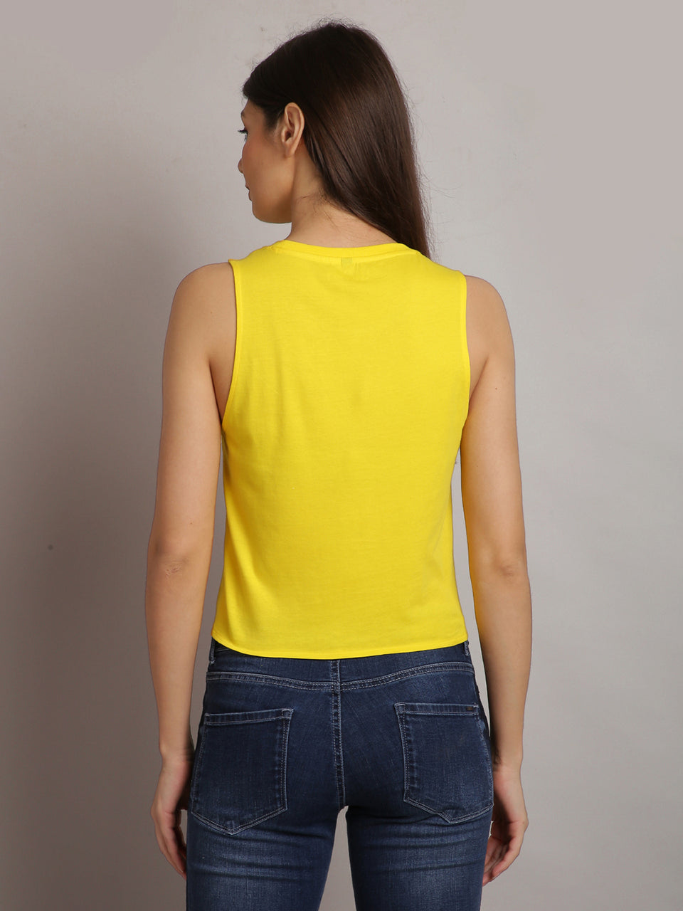 women yellow sleeveless printed tank tops