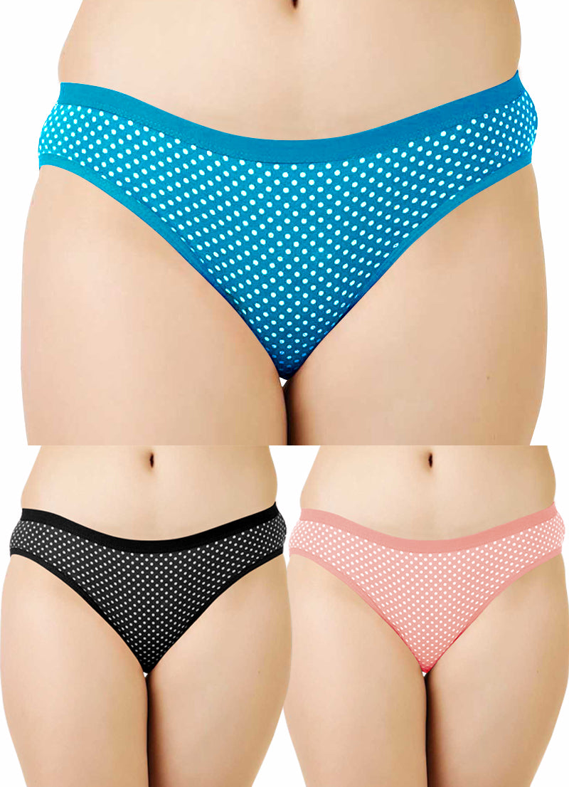 Women Printed Regular Panties Combo Pack of 3(Black,Pink,Skyblue)