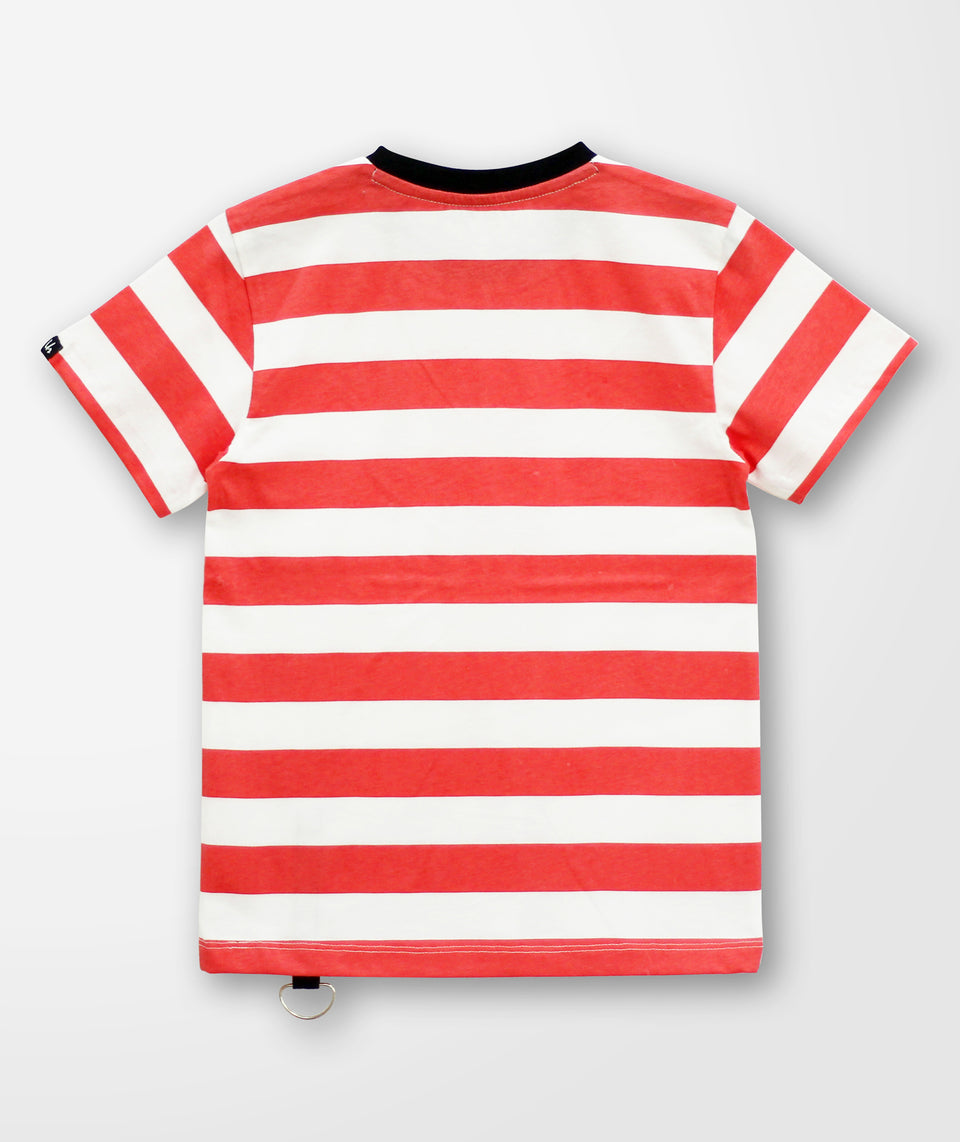 boys white & red striped round neck t-shirt