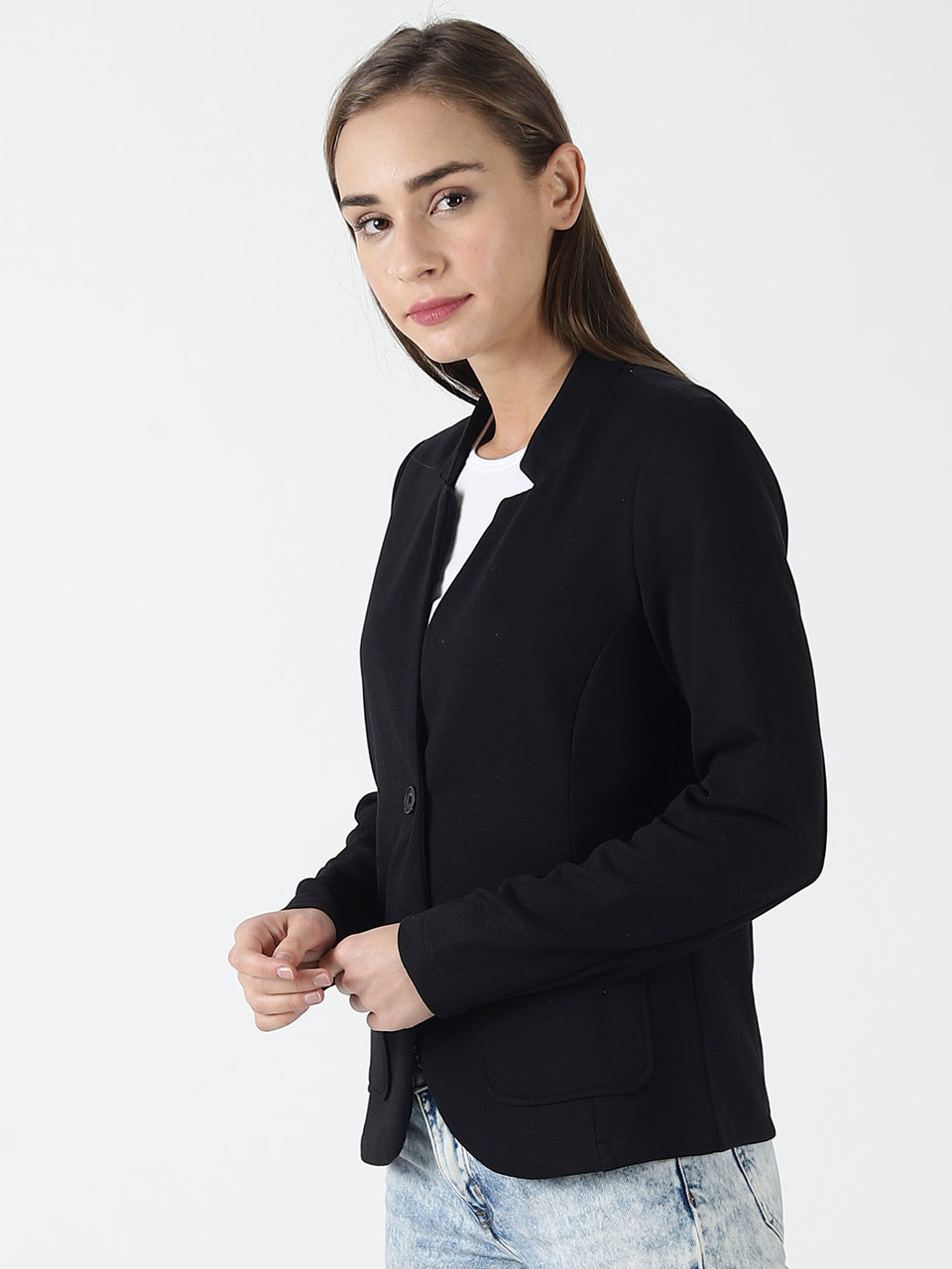 dark black full sleeve solid women jacket
