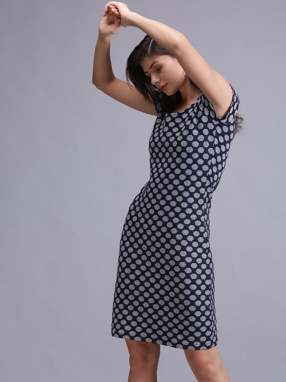 women blue printed a line dress